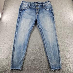 KanCan Jeans Womens 34 Blue Kurvy Ultra High Rise Ankle Skinny Button Distressed